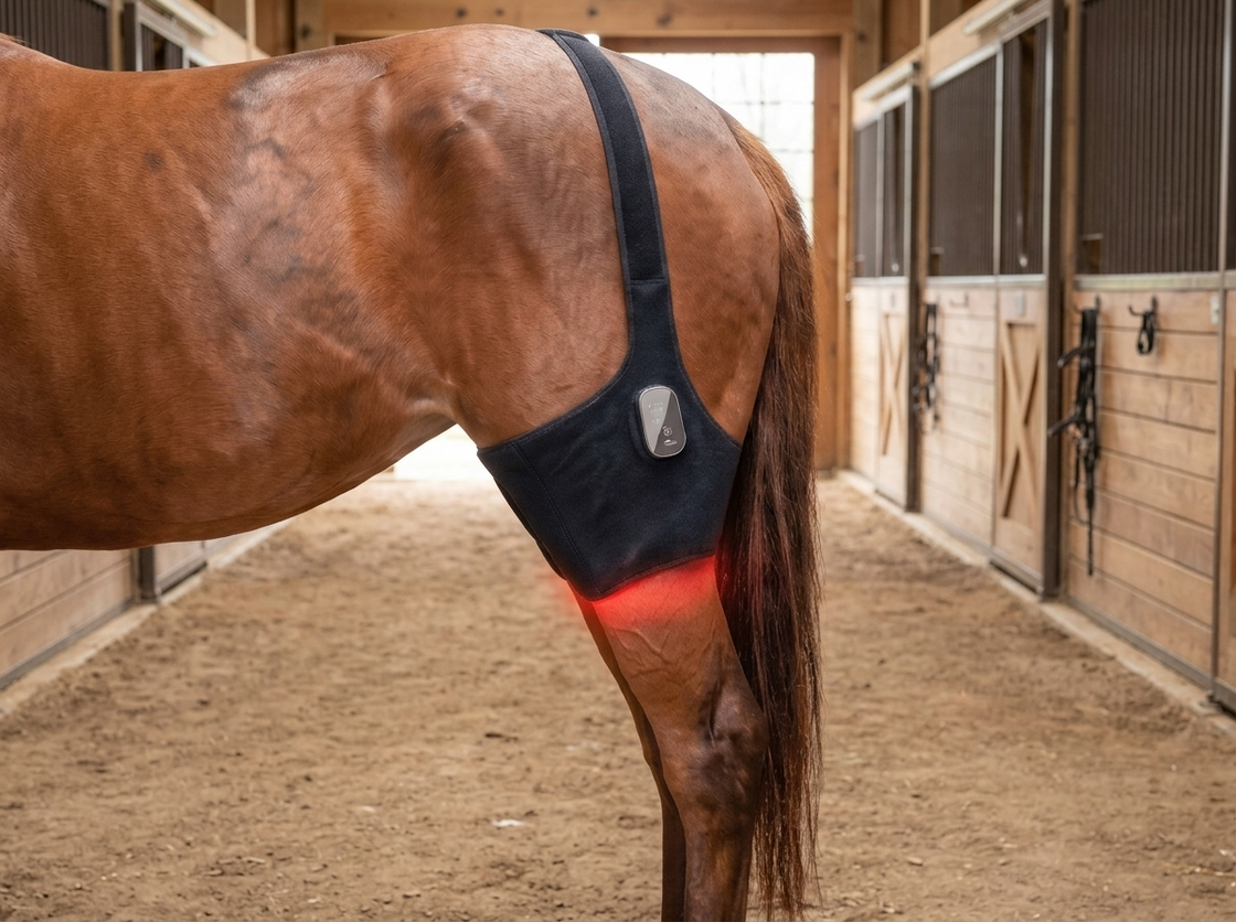 The HaloHind wrap in place, showing coverage over the upper hind leg